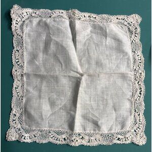 VTG Victorian Edwardian Cotton Handkerchief Ivory Crocheted Edges Wedding Gramma
